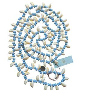 Mare Sole Amore NWT puka Shell & Bead Necklace Blue & White Beachy Statement Jew